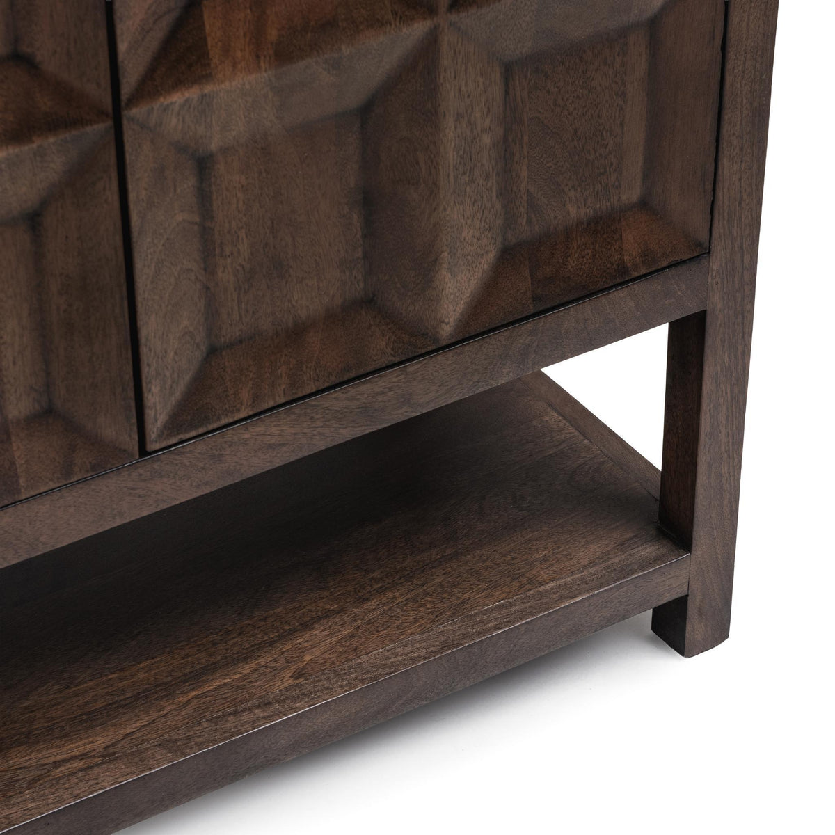 Classic Home Costa 4-door buffet cabinet with wood finish, featuring sleek handles and ample storage space.