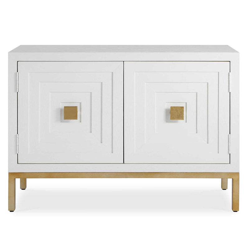 Uttermost Aiken accent cabinet with sleek wood finish and modern design, featuring clean lines and stylish storage space.