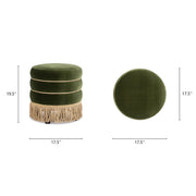 Edward - Round Upholstered Ottoman With Bullion Fringe - Olive Green - R&R Furniture Gallery (Fountain Valley, CA)