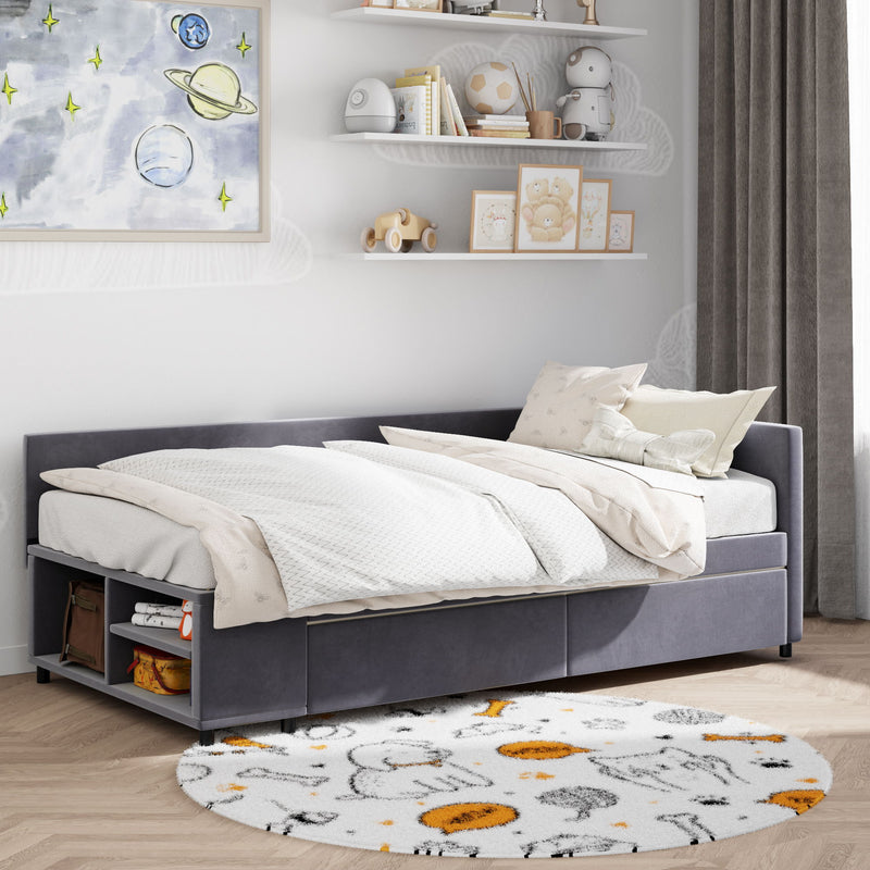 L Shaped Upholstered Platform Bed With Storage And Drawers - R&R Furniture Gallery (Fountain Valley, CA)