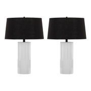 Lumi Source Petra contemporary table lamp set with cream and black finish, featuring sleek modern design and cylindrical shades.