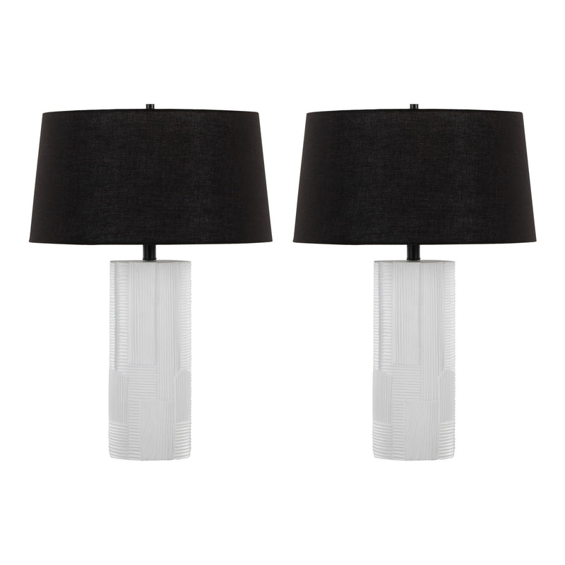 Lumi Source Petra contemporary table lamp set with cream and black finish, featuring sleek modern design and cylindrical shades.