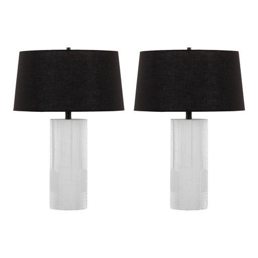 Lumi Source Petra contemporary table lamp set with cream and black finish, featuring sleek modern design and cylindrical shades.