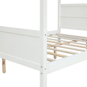 DreamHaus canopy platform bed with headboard, footboard, and slat support legs, showcasing a sturdy wooden frame and elegant design.