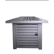 Outdoor fire pit table by LSI Patio Furniture with a lid, showcasing a versatile fuel-burning fire pit for outdoor use.