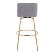 Pair of Lumi Source Toriano contemporary fixed height barstools with swivel seats and round footrests, set of 2.