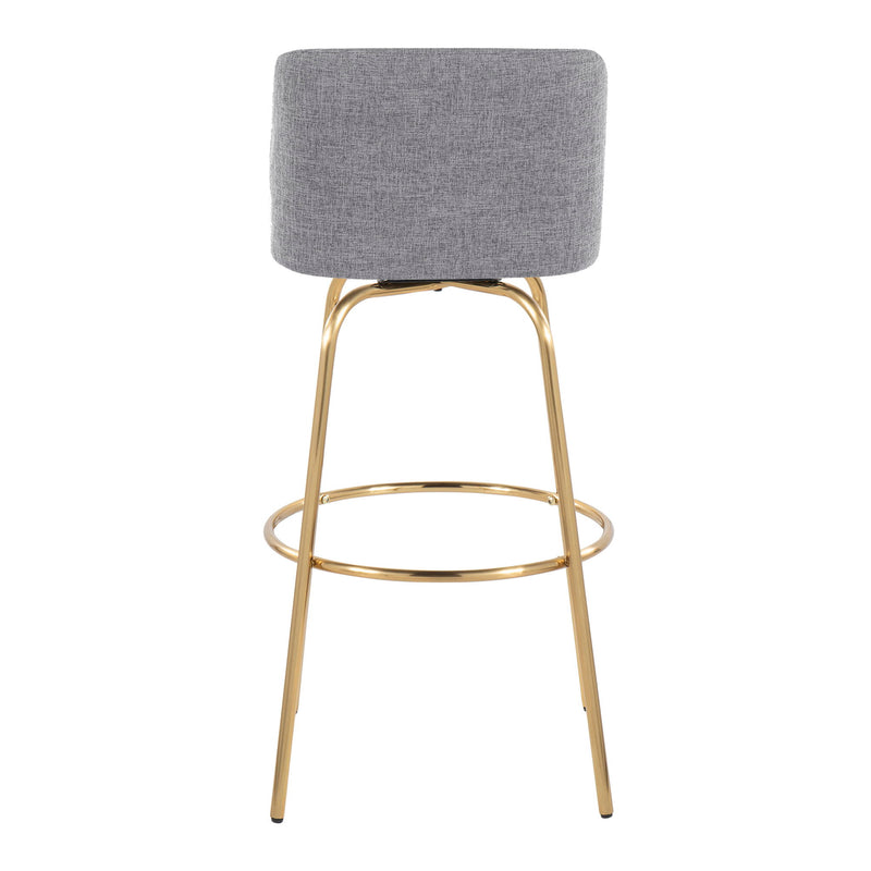 Pair of Lumi Source Toriano contemporary fixed height barstools with swivel seats and round footrests, set of 2.
