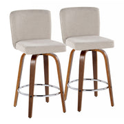 Lumi Source Henry contemporary counter stool set with swivel, fixed height, round footrest, black upholstery, and modern design.