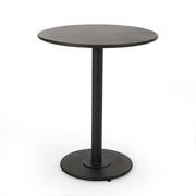 Noble House Terra Nova Bistro Set with matte black finish, includes two chairs and a round table, outdoor 3-piece furniture.
