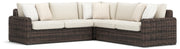 Kimora outdoor sectional by Signature Design Ashley, stationary sectional with plush cushions and modern design, perfect for outdoor seating.