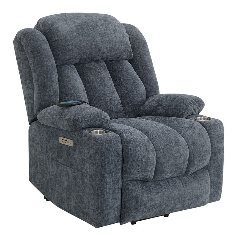 Omarion - Power Recliner With Lift, Heating & Massage - Blue Chenille - R&R Furniture Gallery (Fountain Valley, CA)