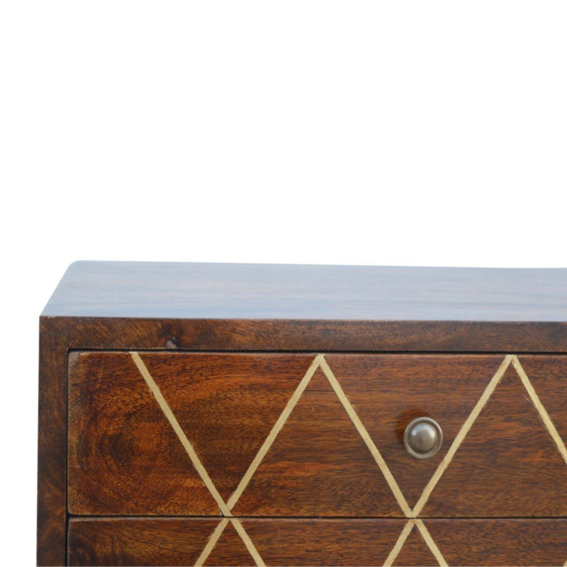 Inlay Geo Brass Bedside Table - Chestnut - R&R Furniture Gallery (Fountain Valley, CA)