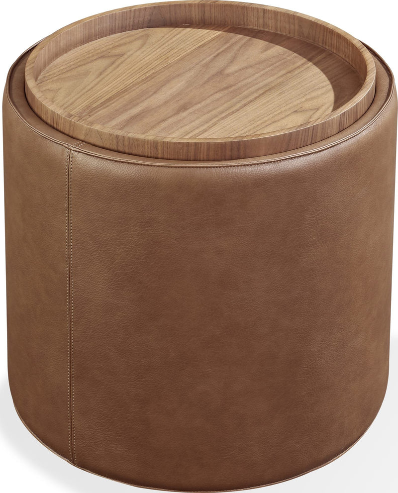 Yeal Leather Upholstered Storage End Table with Wooden Tray Top