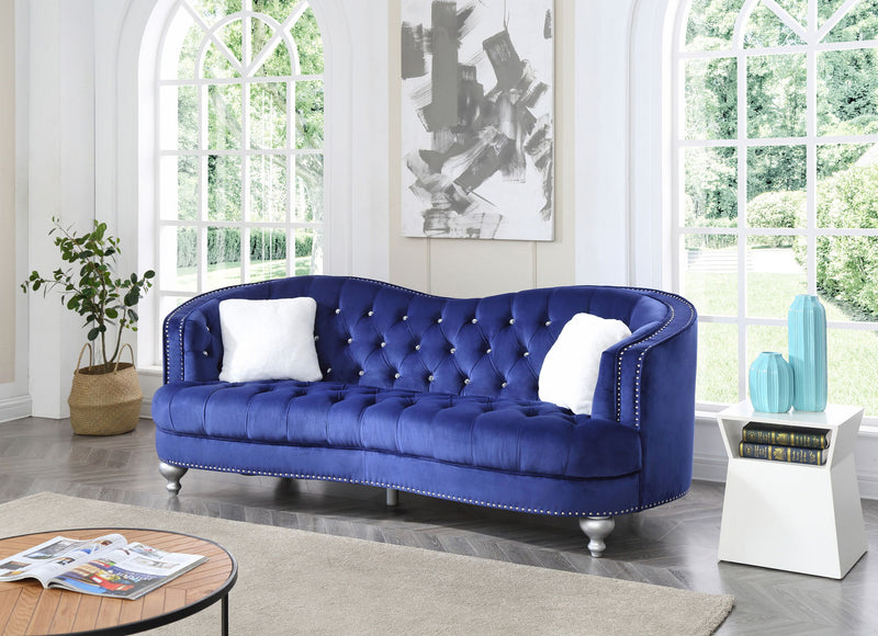 Glory Furniture Jewel stationary sofa with plush fabric upholstery and modern design, featuring a sleek, comfortable seating area.