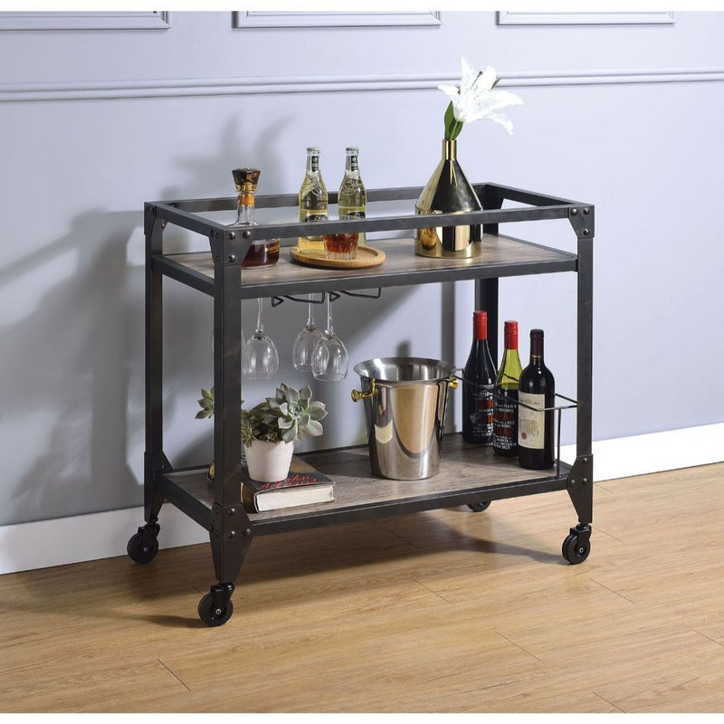 Jorgensen - Serving Cart - Rustic Oak & Charcoal - R&R Furniture Gallery (Fountain Valley, CA)