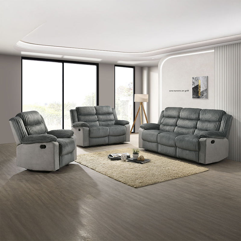 Lesley - Motion Sofa - Gray Corduroy & Velvet - R&R Furniture Gallery (Fountain Valley, CA)