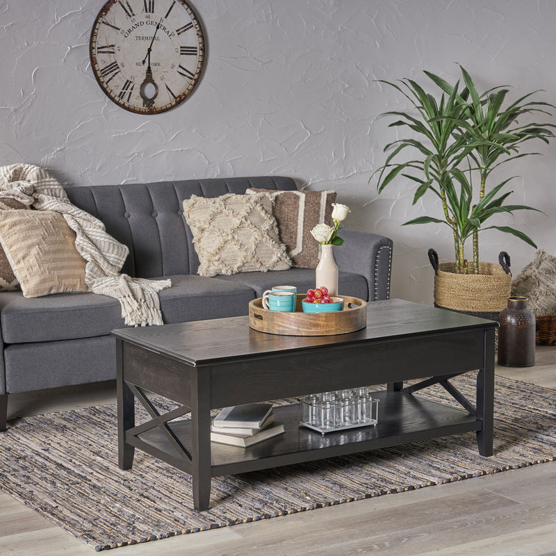 Decatur - Farmhouse Lift Top Coffee Table With Storage - Black / Ash - R&R Furniture Gallery (Fountain Valley, CA)
