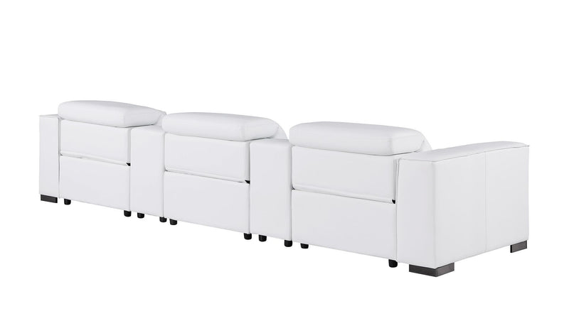1208 - Leather Sofa With 3 Power Recliners And Two Storage Consoles