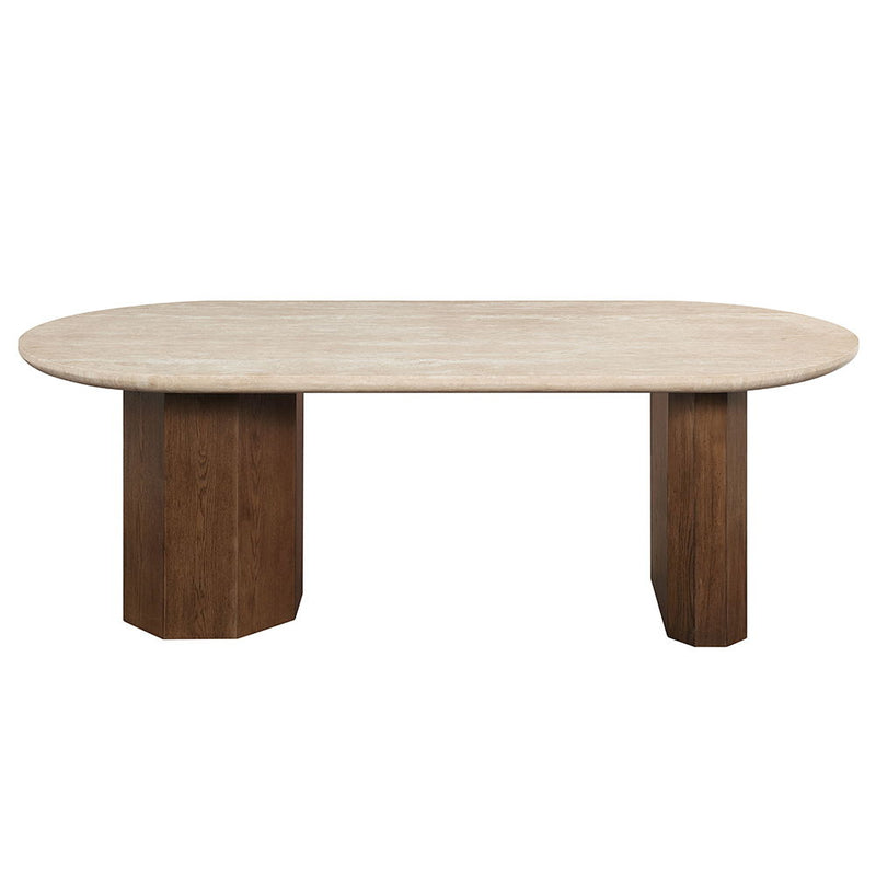 Leonardo - Dining Table - Travertine Top & Dark Oak - R&R Furniture Gallery (Fountain Valley, CA)