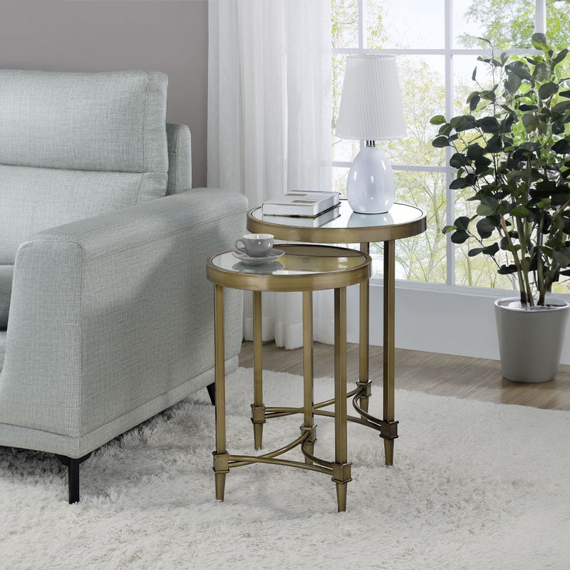 Aditya - Nesting Table - Mirrored & Antique Brass - R&R Furniture Gallery (Fountain Valley, CA)