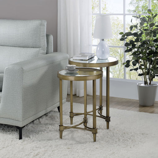 Aditya - Nesting Table - Mirrored & Antique Brass - R&R Furniture Gallery (Fountain Valley, CA)