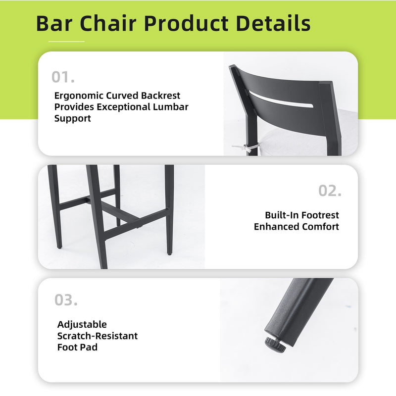 Modern Outdoor Patio Bar Set, Rounded Square Table & Bar Chairs, Non Rust Frame, Tapered Legs, Sunbrella Cushion - R&R Furniture Gallery (Fountain Valley, CA)