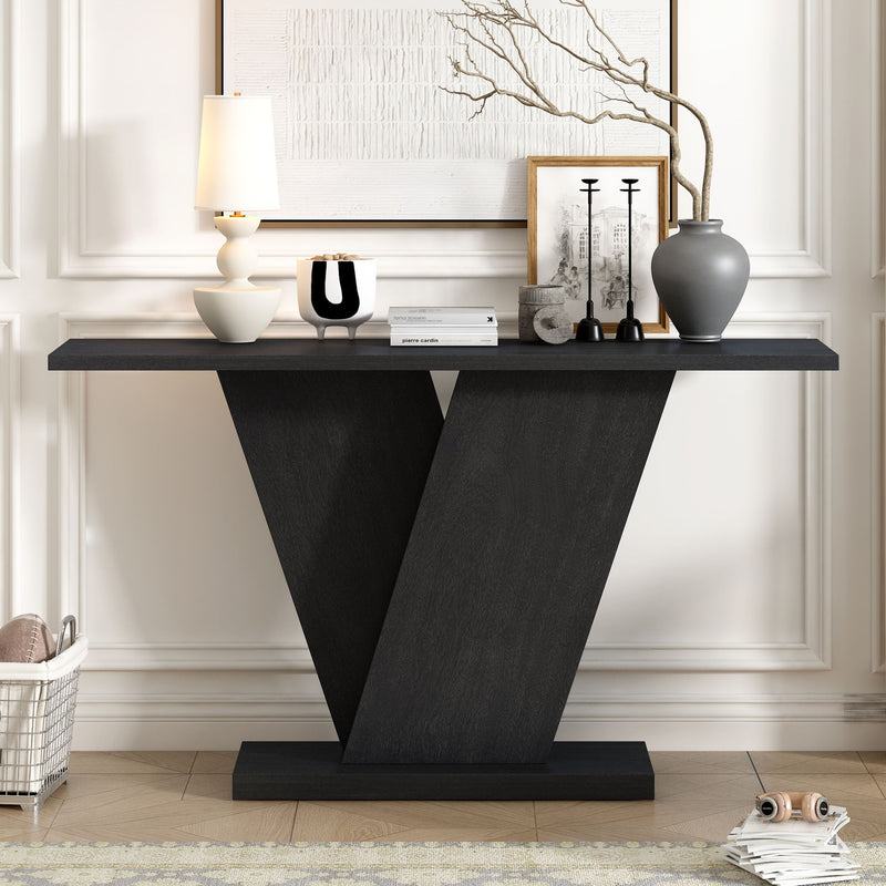 Console Table With V Shape Base, Sculptural Entryway Accent - R&R Furniture Gallery (Fountain Valley, CA)