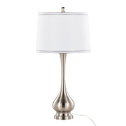 Pair of Lumi Source Cairo contemporary table lamps with nickel and white finishes, silver trim, and modern design.
