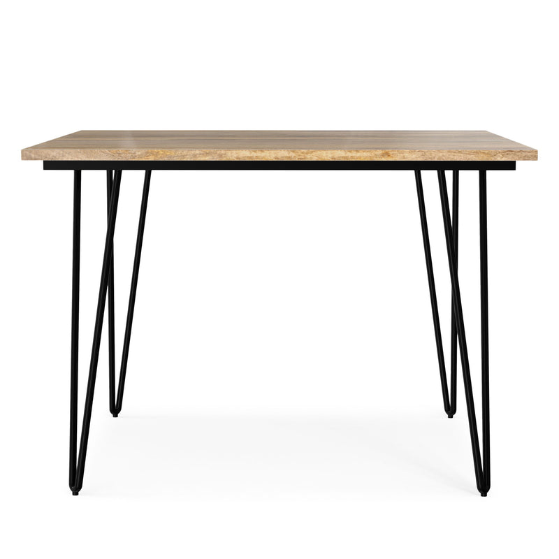 Simpli-Home Hunter square tabletop dining table with wooden finish, ideal for modern dining room setups.