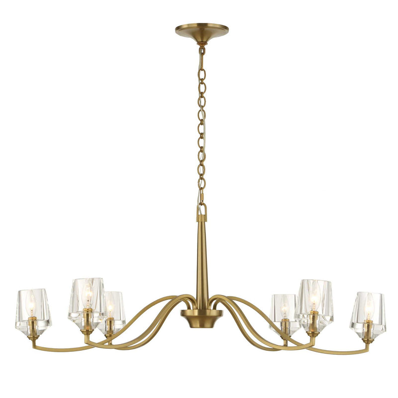 Uttermost Barcelona 6-Light Brass Chandelier with gold finish, featuring elegant brass arms and modern chandelier design.