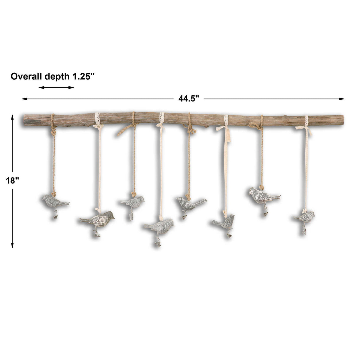 Light brown Birds On A Branch wall art decor by Uttermost featuring detailed bird illustrations on a natural branch.