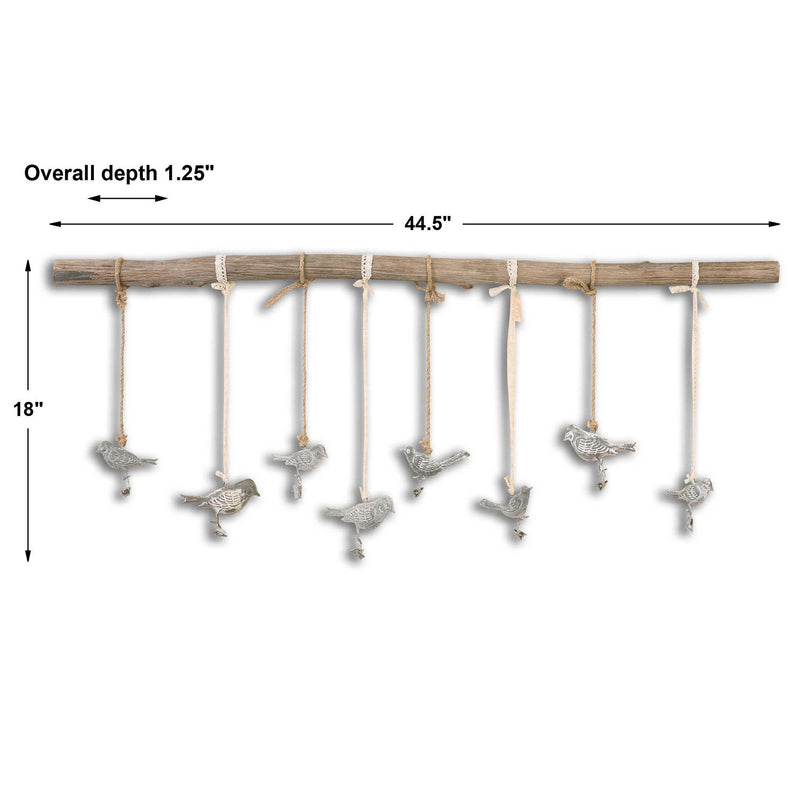 Light brown Birds On A Branch wall art decor by Uttermost featuring detailed bird illustrations on a natural branch.