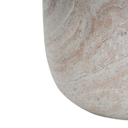 Noble House beige concrete side table with lightweight design and travertine top, suitable for outdoor or indoor use.