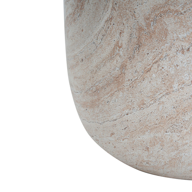 Noble House beige concrete side table with lightweight design and travertine top, suitable for outdoor or indoor use.