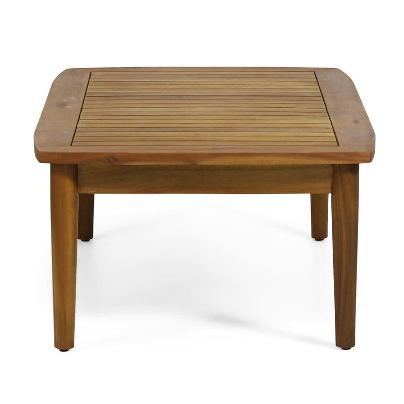 Outdoor acacia wood loveseat set with matching coffee table, 2-piece Noble House outdoor furniture for patio or garden.