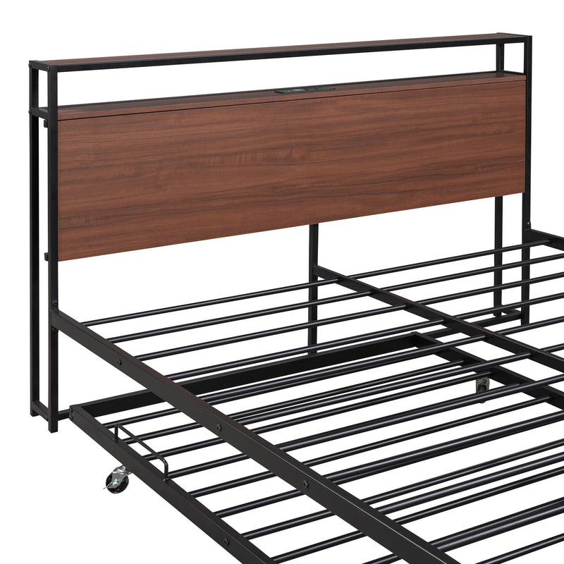 Platform Bed Frame With Trundle, USB Ports And Slat Support, No Box Spring Needed - R&R Furniture Gallery (Fountain Valley, CA)