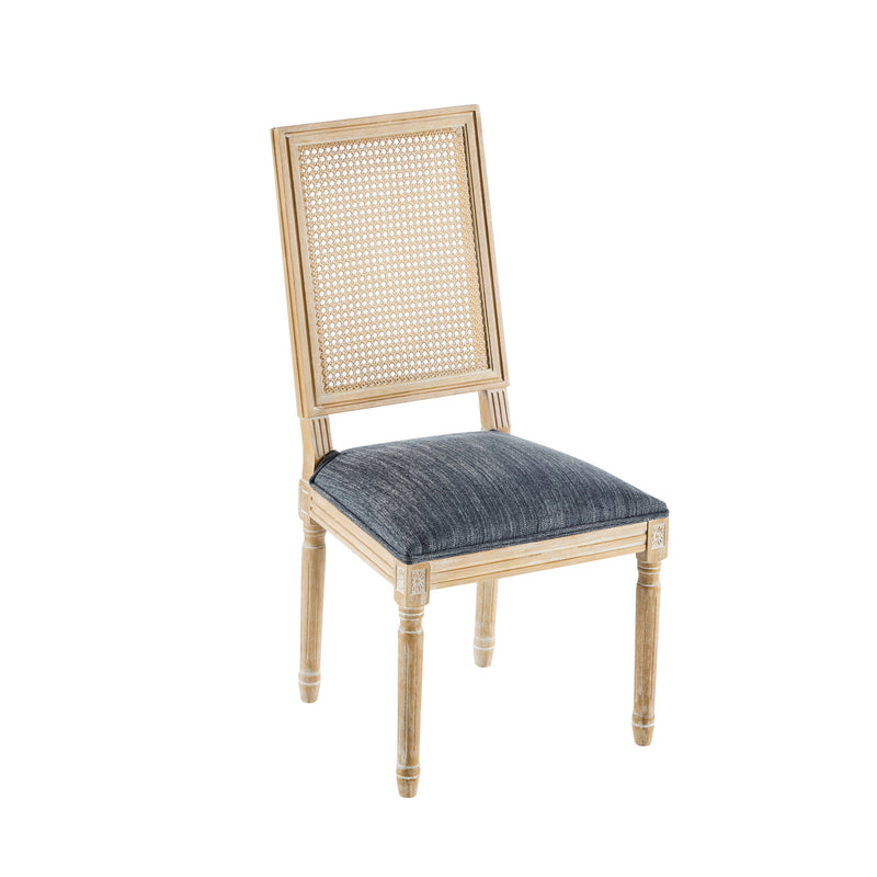 French Country Dining Chair With Rectangular Cane Backrest And Smooth Upholstered Seating - R&R Furniture Gallery (Fountain Valley, CA)