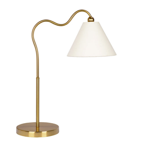 Ornate - Ring Base Curved Table Lamp With Triangle Drum Shade - Gold / White - R&R Furniture Gallery (Fountain Valley, CA)