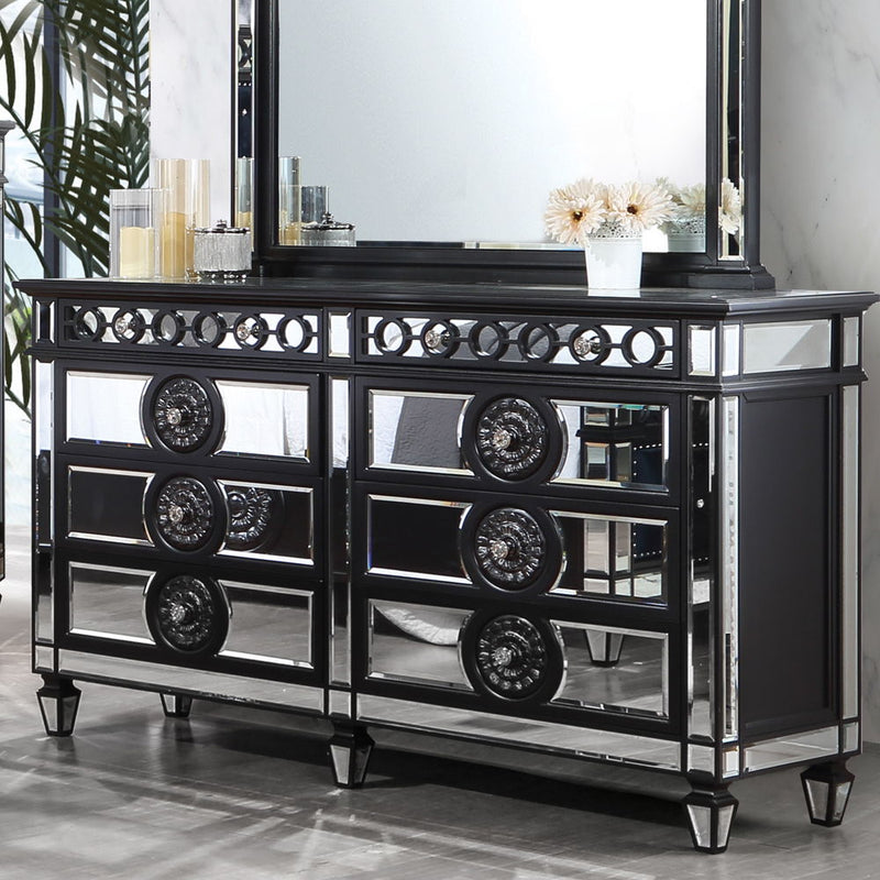Varian II - Dresser - Mirrored, Black & Sliver - R&R Furniture Gallery (Fountain Valley, CA)