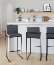 Lumi Source Fuji high back barstool with contemporary elegant design, featuring sleek lines and modern style in a set of three.