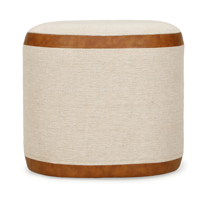 Huche - Cotton Jute and Vegan Leather Oval Ottoman - Natural - R&R Furniture Gallery (Fountain Valley, CA)