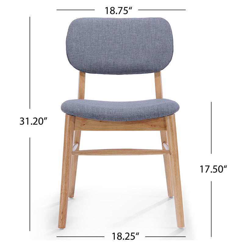 Pair of Noble House Voyager upholstered accent chairs with splayed legs, wooden frames, and plush fabric, set of two.