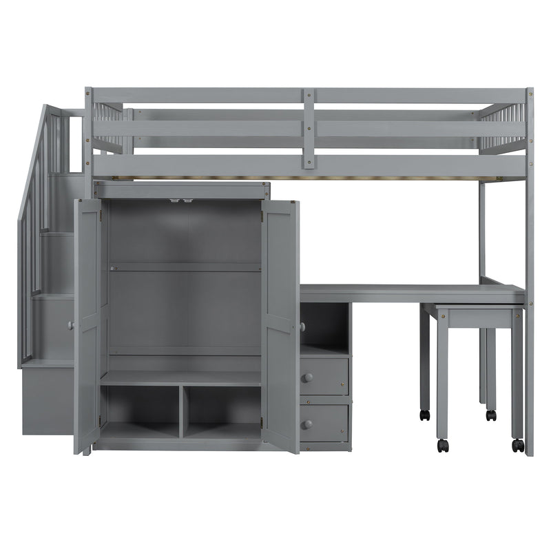 Loft Bed With Stairs, Bookshelf, Drawers, Desk & Wardrobe, Space Saving Multifunctional Furniture - R&R Furniture Gallery (Fountain Valley, CA)