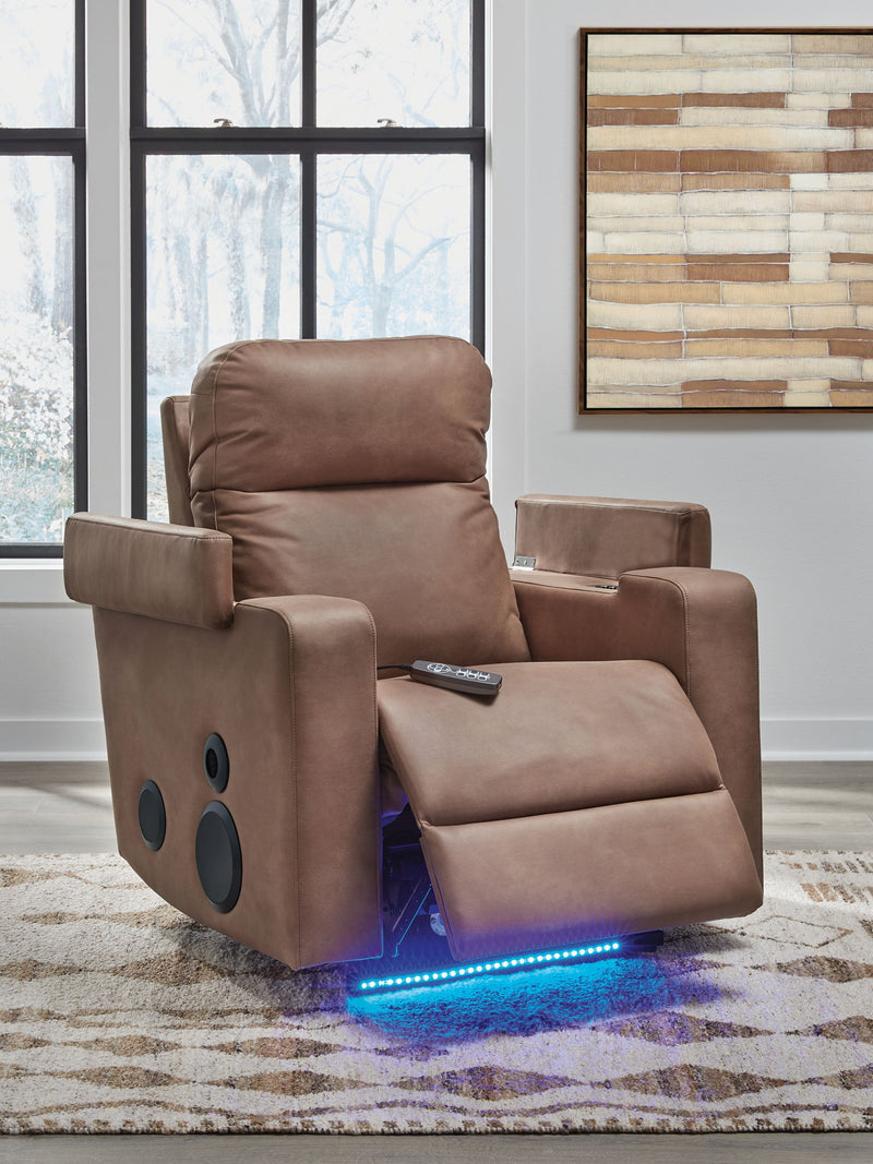 Lorrenton - Glider Power Recliner With Audio System - Caramel - R&R Furniture Gallery (Fountain Valley, CA)