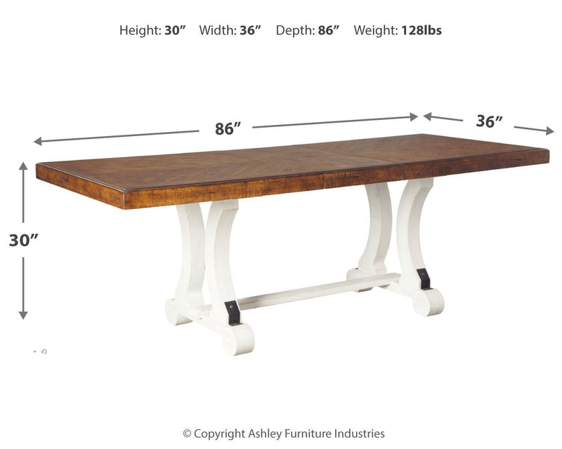 Valebeck - Rectangular Dining Room Table - White / Brown - R&R Furniture Gallery (Fountain Valley, CA)