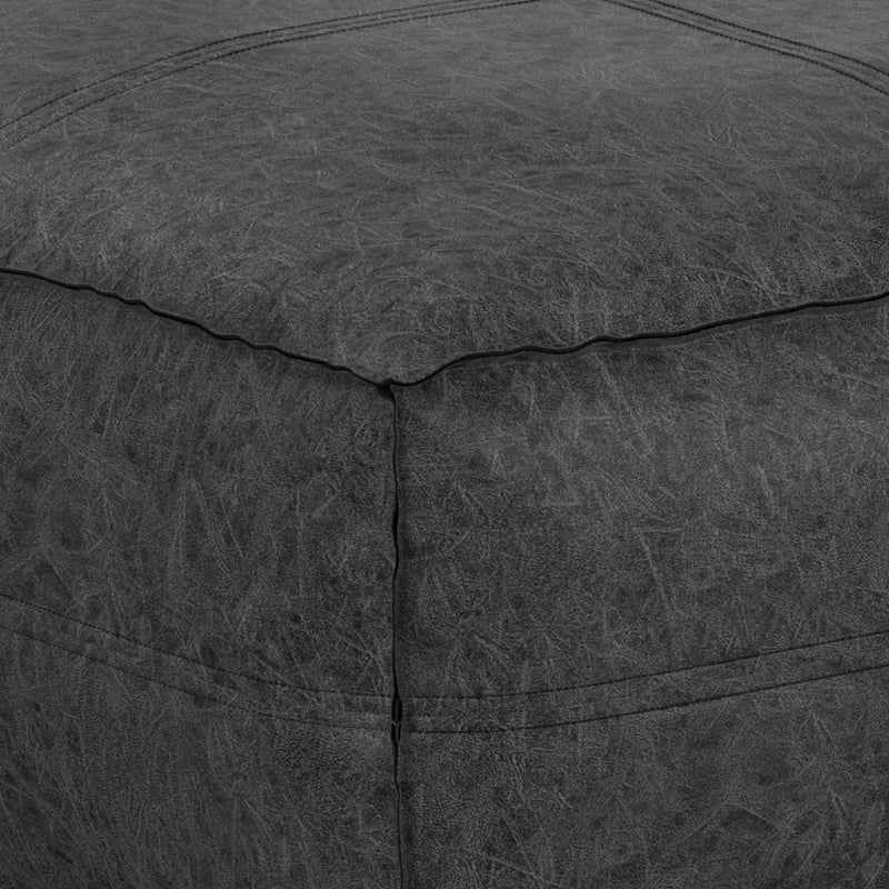 Simpli-Home Brody large square coffee table pouf in neutral fabric, versatile accent piece for living room decor