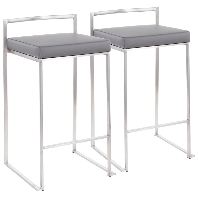 Lumi Source Fuji contemporary elegant stackable counter stool set featuring sleek wooden seats and metal legs