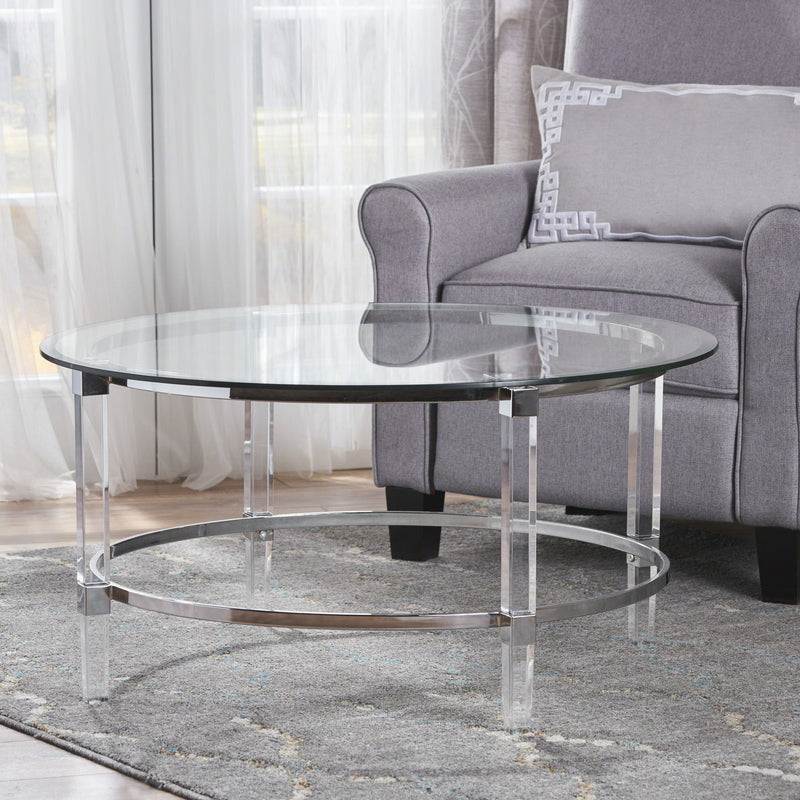 Tempered Glass Round Coffee Table With Four Legs - Clear - R&R Furniture Gallery (Fountain Valley, CA)