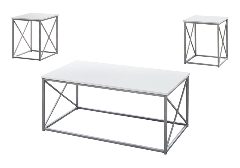 Table Set, Coffee, End, Side, Accent, Living Room, Contemporary, Modern (Set of 3) - White - R&R Furniture Gallery (Fountain Valley, CA)