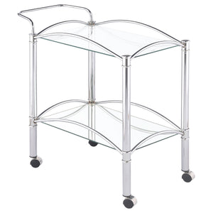 Porch & Den - 2 Tier Rectangular Glass Shelf Bar Cart With Glass - Chrome
